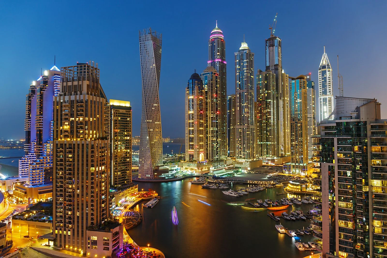 Dubai Marina at night, photograph from dhowcruise.net