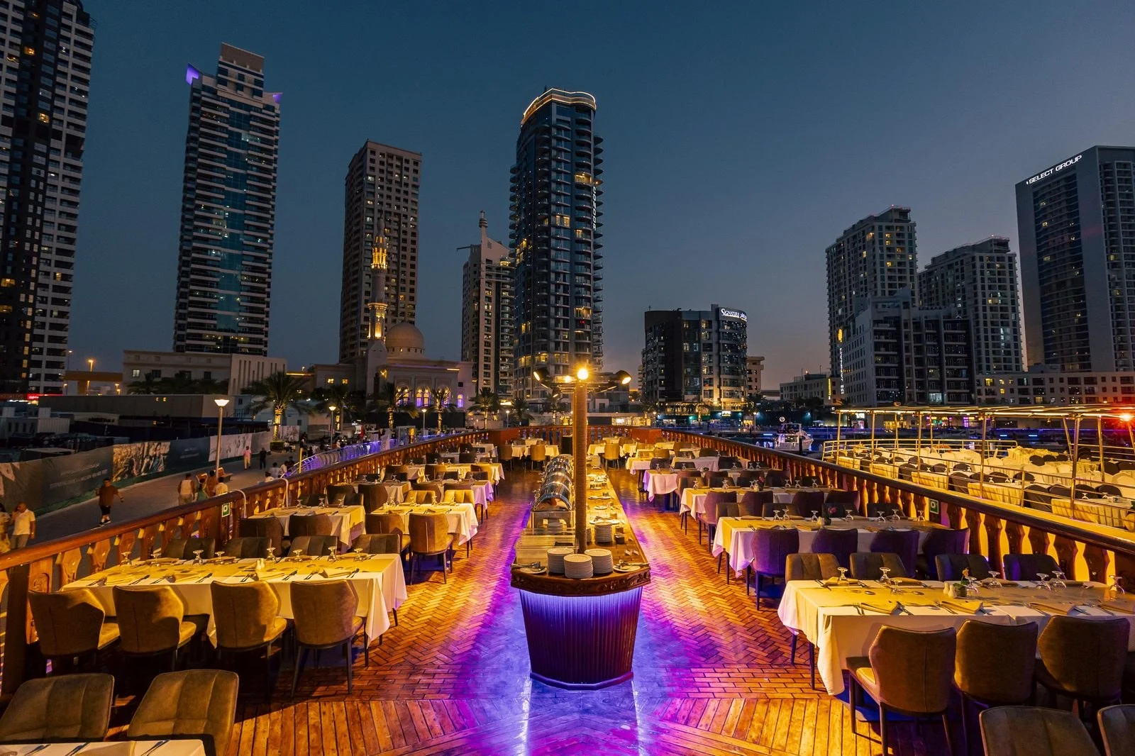 Alexandra upper deck overlooking Dubai Marina, photo from dhowcruise.net
